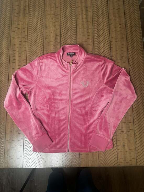 True Religion Jackets & Blazers - True Religion Women's Crystal Logo Velour Zip-Up Track Jacket in Heather Rose